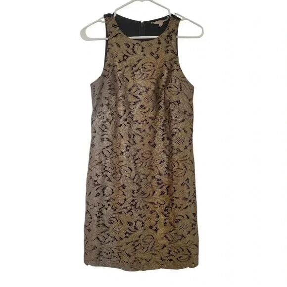 Banana Republic Women's Gold Lace Lined Sleeveless Shift Dress - Picture 3 of 12